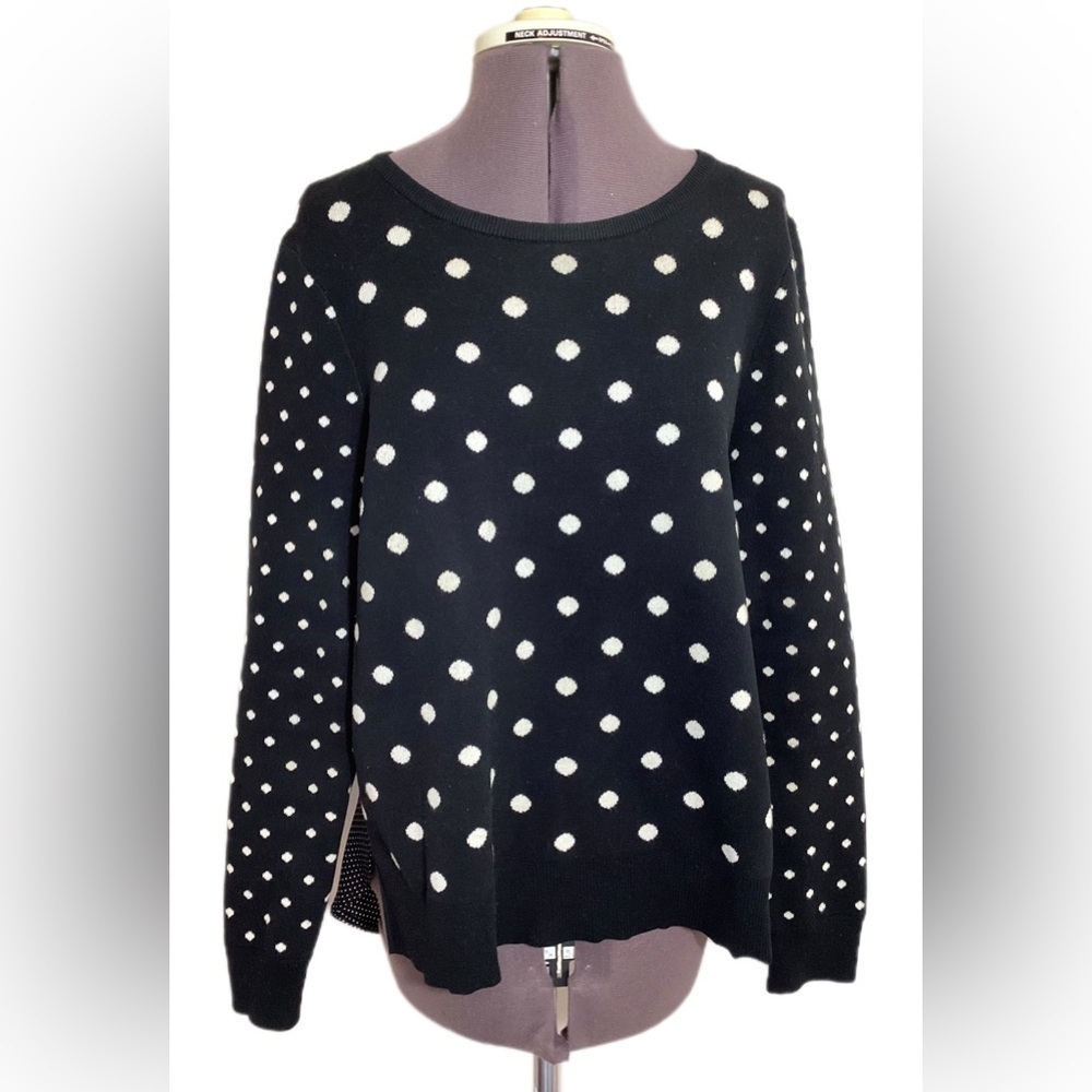 Veronica Beard Polka Dot Sweater Size L Mixed Media Silk Blend Designer Cozy